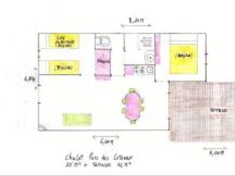 CHALET 7 personnes - Chalet 35m² (2 chambres) terrasse couverte - Le Parc des Coteaux 800m du camping 5/7 pers