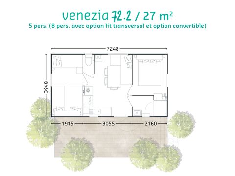 Mobilhome 5 personnes - Club - 5 27m² - 2 chambres - Télévision