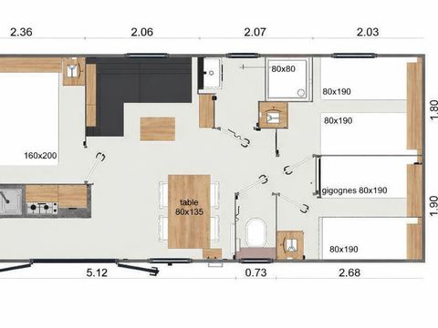 MOBILHOME 6 personnes - Cottage 3 chambres TV confort terrasse couverte