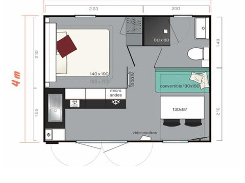 MOBILHOME 2 personnes - - 20m² - 1 chambre - terrasse couverte 9m² -