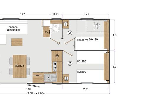 MOBILHOME 6 personnes - Mobil-home Premium "SPA" 6 pers Clim 3 ch 2025