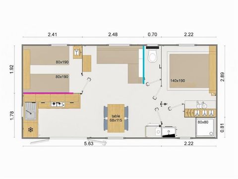 MOBILHOME 4 personnes - Confort 30m² (2 chambres) - terrasse semi couverte