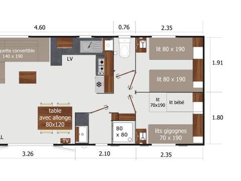MOBILHOME 6 personnes - Premium 39m² (3 chambres) - 2 salles de bain - terrasse couverte