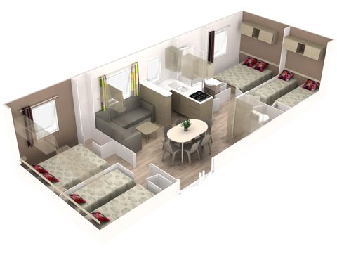MOBILHOME 8 personnes - Premium 4 chambres 40m² + Terrasse semi-couverte + TV + LV