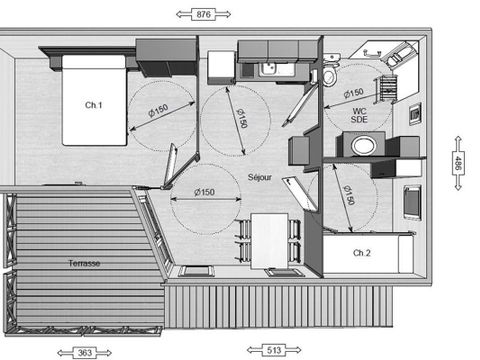 CHALET 4 personnes - Chalet Confort PMR 2 chambres 35m² + Terrasse intégrée + TV
