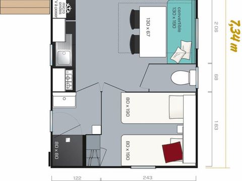 MOBILHOME 4 personnes - MH2 O'HARA 734 PLUS 22 m²