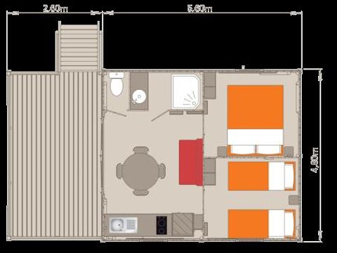TENTE 5 personnes - Lodge sur pilotis Africa Confort 24m² (2 chambres) + terrasse couverte 12m²