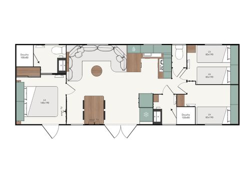 MOBILHOME 6 personnes - Cottage Privilège 40m2 (3 chambres, 2 sdb) +climatisation + terrasse