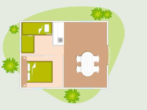 BUNGALOW TOILÉ 5 personnes - MINI 21-2 (Tithome)  >10ans - SANS SANITAIRE - maxi 4 adultes (lits superposés) - 2 chambres, environ 21m²