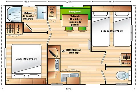 MOBILHOME 4 personnes - CLASSIC 22-2  >10ans - maxi 4 adultes - TV, 2 chambres, environ 22m²