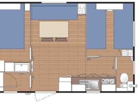 Mobilhome 5 personnes - Standard 29m² - 2 chambres - Terrasse 12m² - TV - Climatisation