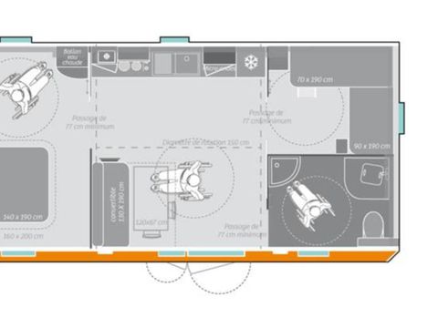 Mobilhome 4 personnes - PMR Confort 31m² - 2 chambres - Terrasse semi-couverte 18m² - TV - Clim