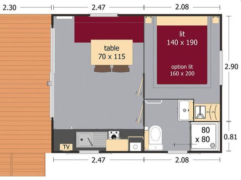 Mobilhome 2 personnes - IRIS- - 1 chambre - Cuisine - Salle de bain - Terrasse couverte