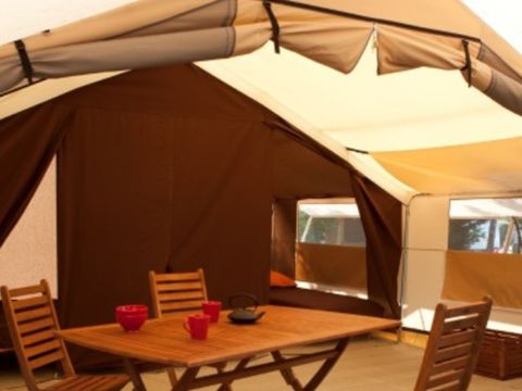 Tente en toile et en bois 4 personnes - Tente Lodge 10 + 20 m² - 2 chambres / sans sanitaires