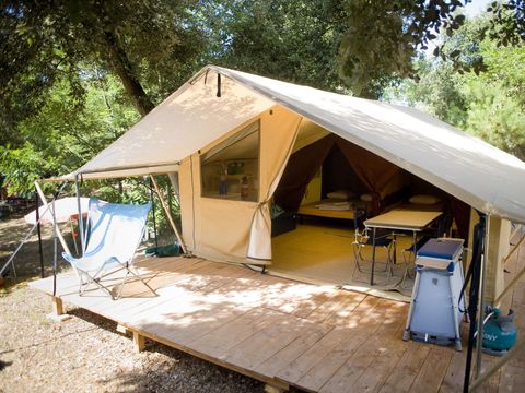 Tente en toile et en bois 4 personnes - Tente Lodge 10 + 20 m² - 2 chambres / sans sanitaires