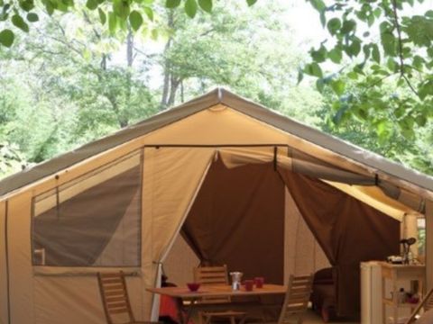Tente en toile et en bois 4 personnes - Tente Lodge 10 + 20 m² - 2 chambres / sans sanitaires