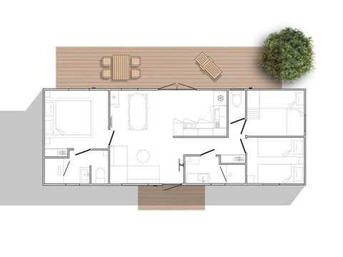 Mobilhome 7 personnes - Hébergement Coté jardin 3 chambres