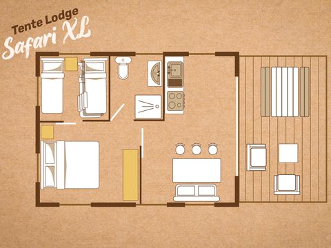 TENTE TOILE ET BOIS 5 personnes - LODGE SAFARI XL