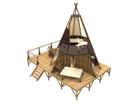 TENTE 4 personnes - TIPI Tente 4 personnes / 2 chambres avec salle de bain et wc