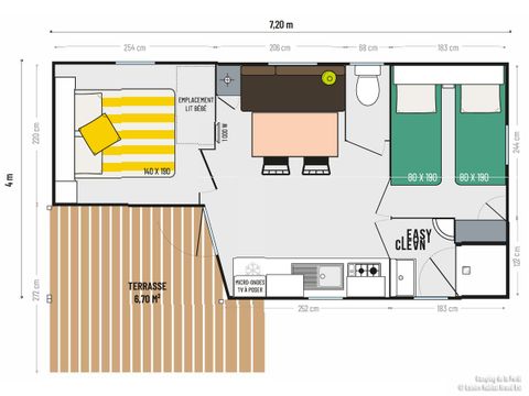 MOBILHOME 4 personnes - Standard 32m² - 2 chambres + terrasse couverte 12m²