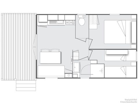 MOBILHOME 4 personnes - Confort 32m² - 2 chambres + terrasse couverte 12m² + TV + Clim -