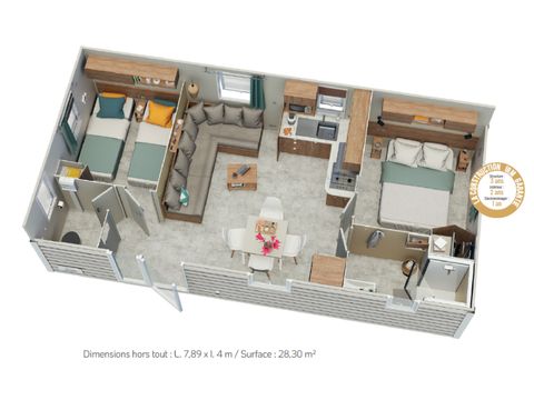 MOBILHOME 4 personnes - Confort 28m² (2 chambres) + Terrasse + TV