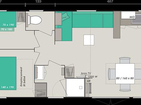 MOBILHOME 8 personnes -  Mobil home Premium 38m² - 4 chambres - terrasse couverte 8 pers