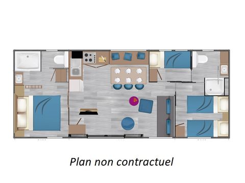 Mobilhome 6 personnes - Mobil-home Taos 40m² (3 chambres 2 SDB) + terrasse au bord de l'étang