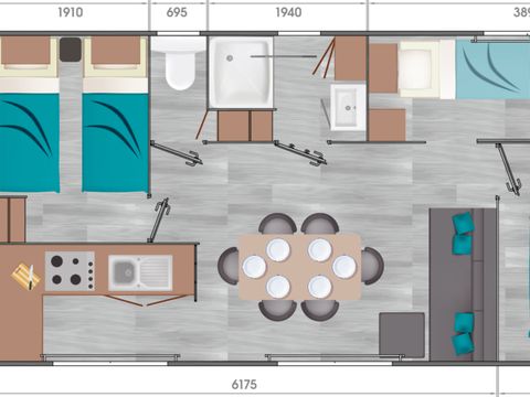 MOBILHOME 6 personnes - Mobil home 35m² Confort (3 chambres) - Terrasse - Dimanche