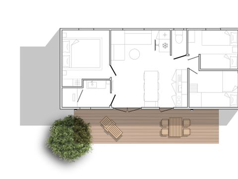 MOBILHOME 6 personnes - Mobil Home 33m² Confort (3 chambres) + Terrasse couverte