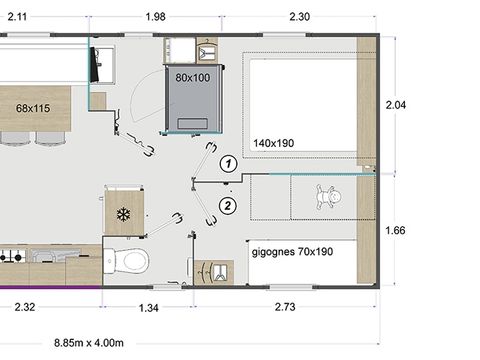 Mobilhome 4 personnes - 28 m² - 2 chambres - TP - Le Pilet - Le Soucher - La Mésange - La Mouette - Le Pluvier