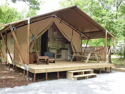 TENTE TOILE ET BOIS 4 personnes - Safari Confort 27m² - 2 chambres + terrasse couverte