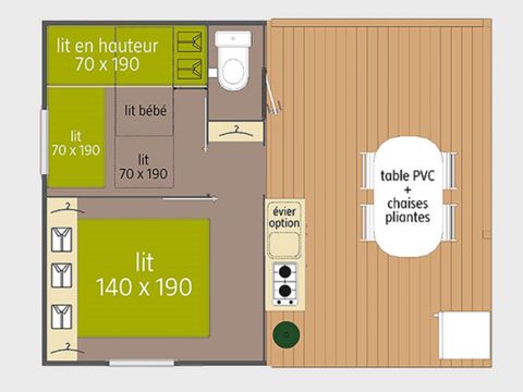 Bungalow toilé 4 personnes - Tithome - 2 chambres - 21m² Prix pour 2 personnes