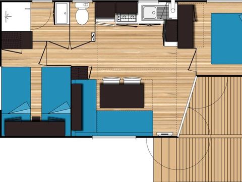 MOBILHOME 5 personnes - Mobil-home Azur Sérénité 24m² - Jacuzzi privatif - 3 pièces - 2 chambres - Climatisation