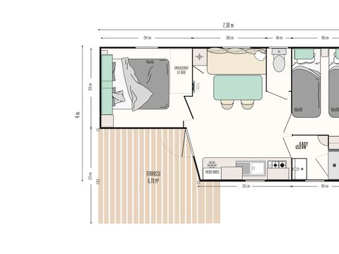 MOBILHOME 4 personnes - Azur Sérénité 25 m² - 3 pièces - 2 chambres - Climatisation