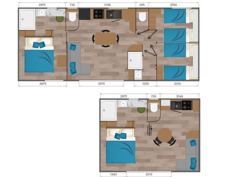 MOBILHOME 8 personnes - Mobil-home double Riala avec bain nordique (Gamme Exclusive) - Dimanche/Dimanche -