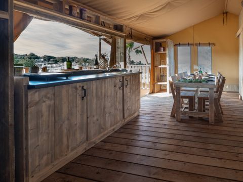 Tente en toile et en bois 5 personnes - SAFARI LODGE - 40m²- 2 chambres