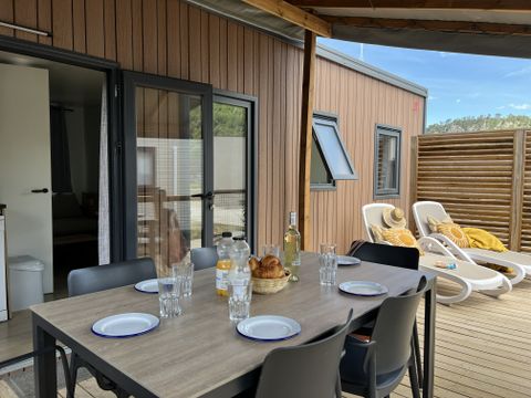 Mobilhome 6 personnes - Homeflower Premium 35 m² 3 chambres + terrasse 21m² + TV + LV + Clim + Plancha 6 pers