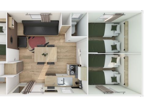 MOBILHOME 6 personnes - Homeflower Premium 35 m² 3 chambres + terrasse 21m² + TV + LV + Clim + Plancha 6 pers