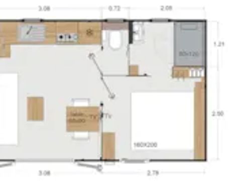 MOBILHOME 2 personnes - Mobil-home Premium 22 m² 1 chambre + terrasse 17m² + TV + LV + Climatisation + Plancha 2 pers