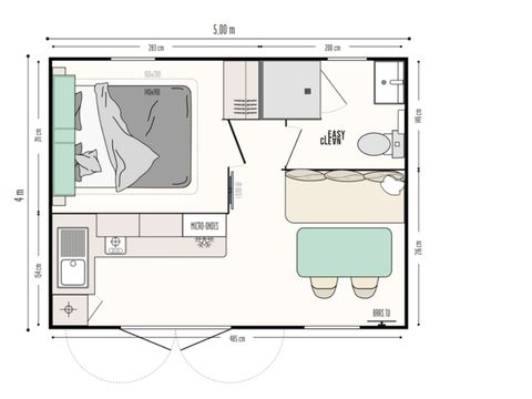 MOBILHOME 2 personnes - 3 trèfles 1 chambre 1 SDB