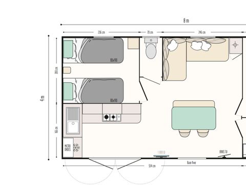 MOBILHOME 4 personnes - 3 trèfles 2 chambres 1 SDB