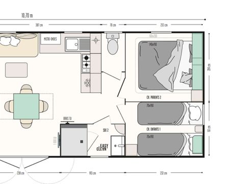 MOBILHOME 8 personnes - 3 trèfles 4 chambres 2 salles d'eau