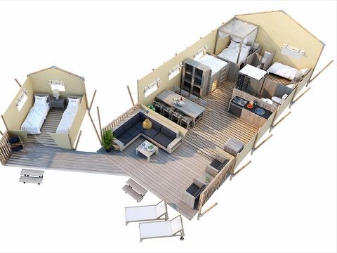 Tente en toile et en bois 7 personnes - Sun Lodge Taiga et Kambi