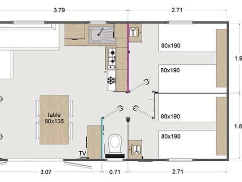 MOBILHOME 6 personnes -  3 chambres - Clim - TV