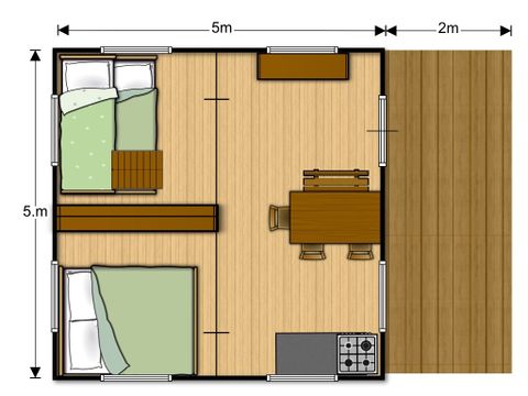 Tente en toile et en bois 5 personnes - Tente Woody 25m² 2Chambres SANS SANITAIRES