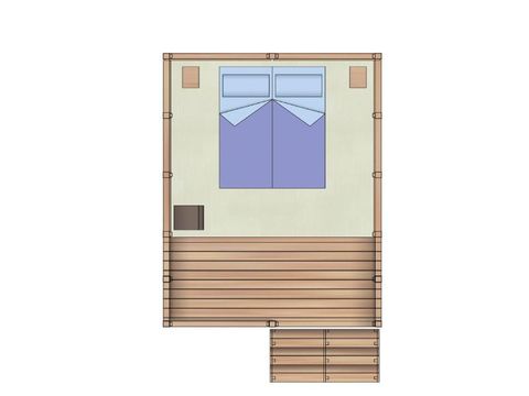 Tente en toile et en bois 2 personnes - MINI LODGE TENT (sans sanitaire) équipée d'un petit réfrigérateur