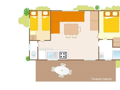 MOBILHOME 6 personnes -  Comfort Plus | 2 Ch. | 4/6 Pers. | Terrasse Couverte