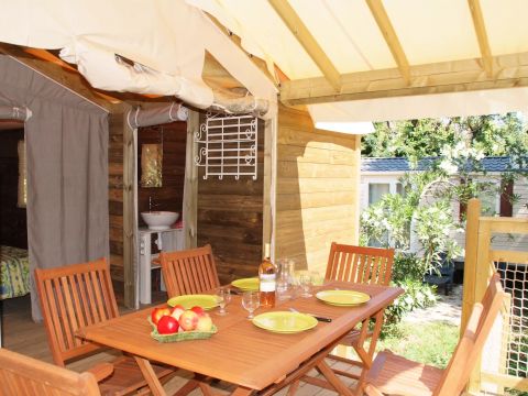 Tente en toile et en bois 5 personnes - Caba'nature 3 Pièces 5 Personnes