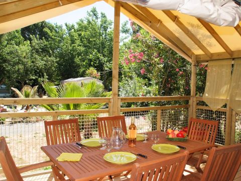 Tente en toile et en bois 5 personnes - Caba'nature 3 Pièces 5 Personnes